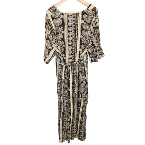 Vintage Boho Nature-inspired Full Tribal Print Geometric Maxi Dress Belted Plus - Picture 4 of 4